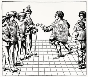 Moda y manera del Rey de Armas, de los Torneos del rey René, ilustración de Ciencia y Literatura en la Edad Media y Renacimiento, escrita y grabada por Paul Lacroix, 1878