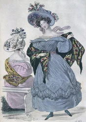 Placa de moda, París, ilustración de Le Petit Courrier des Dames, 1830