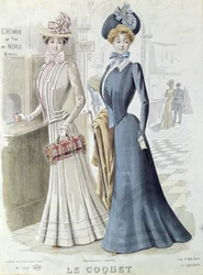 Damas elegantes en la taquilla de la Gare du Nord en París, c.1900