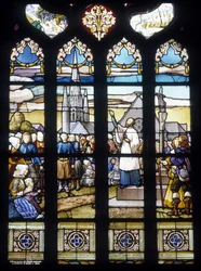 Padre Maunoir predicando en Kerlas la gran misión de 1658 - vitrales de la iglesia de San Germán en Kerlaz