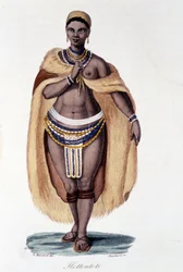 Femme Hottentote (Venus Hottentote) en traje tradicional - en "Bibliotheque universelle des voyages" de Albert Montémont, ed. Armand Aubrée