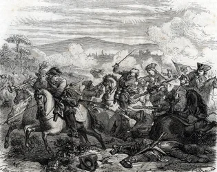 Ferdinand de Marsin herido de muerte en la Batalla de Turín 1706 (grabado)