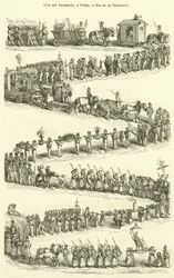 Fete des Vignerons, en Vevey, final de la procesión (grabado)