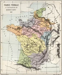 Feudalismo - Francia Feudal en el advenimiento de Hugo Capeto - 987 - grabado de “La historia de Francia contada a mis nietos” - por François Guizot - 1872-1876