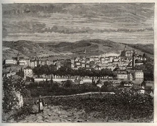 Figeac - Lot, en la región de Midi-Pyrénées - grabado en 