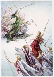 Lucha entre espíritus malignos y buenos del mar - en “Viaje al fondo del mar” de H. de la Blanchère. París, ed. Jouvet et Cie, s.f. 1880