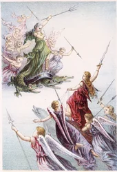 Lucha entre espíritus malignos y buenos del mar - en “Viaje al fondo del mar” de H. de la Blanchère. París, ed. Jouvet et Cie, s.f. 1880