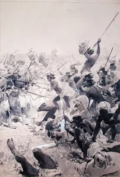 Lucha entre zulúes y soldados ingleses, c.1878