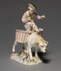 Figura de un Mono sobre un Perro, fabricante Fábrica de Mennecy-Villeroy, Francia, c.1760