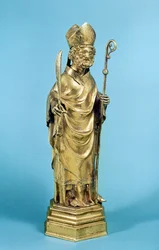 Figurilla de un obispo (cobre dorado)