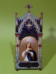 Recuerdo de primera comunión que representa a la Virgen y el Espíritu Santo