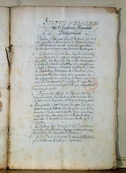 Primera página de los estatutos de la Academia Francesa, 1635