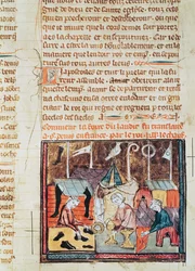 Fol.122v Comerciantes en la Feria de Lendit cerca de St. Denis, de las Grandes Crónicas de Francia, 1375-79