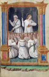 Fol.33r San Pedro y San Juan exhortando a los fieles, de Heures a lUsage de Rome