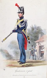 Gendarme de a pie, grabado por Villain, c.1830