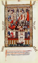 Tercera flagelación de San Denis y sus compañeros, de la Vie de St. Denis, 1317