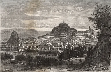 Francia, Auvernia, Alto Loira (43), Le Puy en Velay - grabado en "La Francia ilustrada: geografía, historia, administración estadística" por V.A. Malt-Brown. 1884
