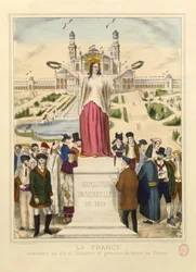 Francia coronando las artes y la industria con coronas de laurel en la Exposición Universal de 1878 en París