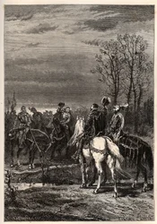 Guerras Religiosas Francesas - octubre de 1569 Guerra de Religión - Las conversaciones que precedieron a la Batalla de Moncontour (Henri, Duque de Anjou futuro Enrique III y Gaspard II de Coligny - La Batalla de Moncontour (octubre de 1569) - grabado de "L