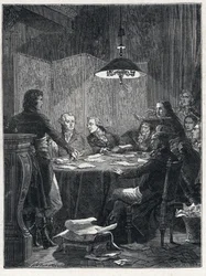 Revolución francesa: reunión del Comité de Salvación Pública, gobierno revolucionario establecido por la Convención Nacional en 1793.