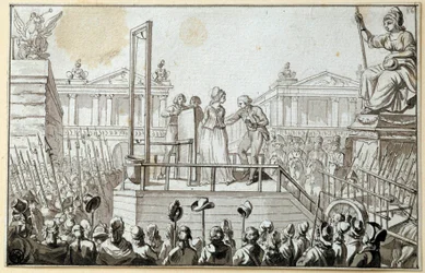 Revolución Francesa: "La reina María Antonieta (1755-1793) en el cadalso en octubre de 1793" Dibujo con tinta negra anónimo. 1793 Sol. 0,096x0,15 m. París, Museo del Louvre