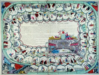 Revolución francesa: juego de la oca que presenta las principales etapas de la revolución y una vista de la Asamblea Nacional. Finales del siglo XVIII. París, B.N.