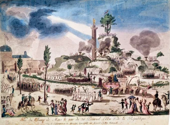 Revolución Francesa: la Fiesta del Ser Supremo en el Campo de Marte el 8/06/1794 (20 Prairial Año II). Grabado anónimo del siglo XVIII.