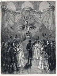 Revolución francesa: la diosa de la razón en la catedral de Notre-Dame de París durante una celebración celebrada en «honor de la destrucción del fanatismo» el 10 de noviembre