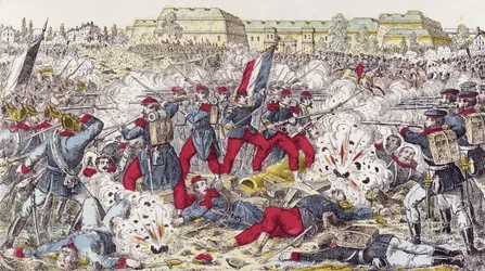 Tropas francesas rodeadas por el ejército prusiano en la batalla de Sedán, 31 de agosto de 1870