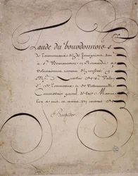 Caligrafía francesa: Carta de la cámara de cuentas por Louis Barbedor alrededor de 1640