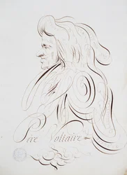 Caligrafía francesa: Retrato del Padre Voltaire por Bernard de París alrededor de 1780. Biblioteca histórica de la ciudad de París
