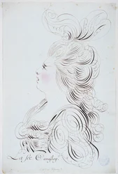 Caligrafía francesa: Retrato de la princesa de Polignac en el rostro realzado por acuarela por Bernard de París alrededor de 1780. Biblioteca histórica de la ciudad de París