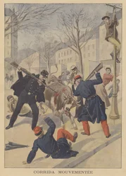 Soldados y policías franceses matando una vaca escapada en Limoges