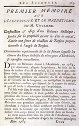 Frontispicio del libro “Primer memorando sobre electricidad y magnetismo” por Coulomb