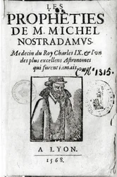 Frontispicio de Les Propheties de M. Michel de Nostradamus (1503-66), con un retrato de Nostradamus, publicado en Lyon 1568