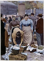 Comerciantes de frutas en la rue Rambuteau (Halles)