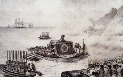 Funeral de Napoleón I: salida de Santa Elena - dibujo de Levilly, en 