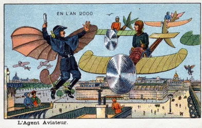 Días futuros: Una visión del siglo XIX del año 2000 - Serie “En el año 2000”: El aviador - Cromolitografía de Villemard