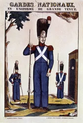 Guardias nacionales con uniforme de gala - estampa de Épinal de Georgin, publicada por Pellerin