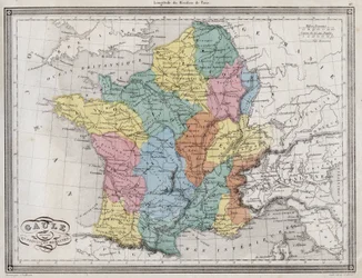 La Galia dividida en provincias romanas - Lámina extraída de “Atlas Universal de geografía antigua y moderna para escuelas residenciales” por Vuillemin - ca. 1845