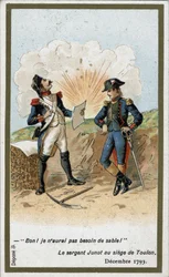 El general Jean Andoche Junot (Jean-Andoche) (1771-1813), duque de Abrantes, escribiendo una carta para Napoleón Bonaparte en el sitio de Toulon en diciembre de 1793. Una bala británica cubrió el papel del suboficial Jugnot con tierra: “Bueno,” dijo, “¡no 