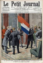 El General Pieter Willem Botha (un bóer) presenta la nueva bandera del Transvaal (Sudáfrica) al Ministro Colonial Inglés Lord Elgin - En "Le Petit Journal" del 21 de julio