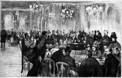 Vista general de la sala de juegos del casino de Monte Carlo. Grabado en "Le Monde Illustré"