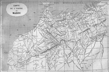 Mapa geográfico del imperio de Marruecos en 859. Grabado en “Le Monde Illustré” n°129 del 1 de octubre de 1859.