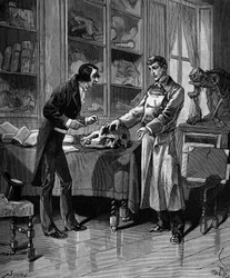 Georges Cuvier (1769-1832), naturalista francés con un joven estudiante. En "Historia popular de las ciencias, invenciones y descubrimientos desde los primeros siglos hasta el presente" por Bitard Adolphe 1880.