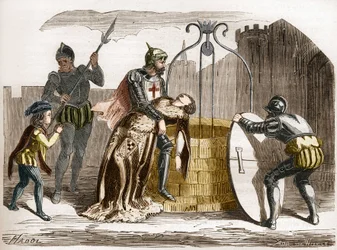 Gilles de Rais (1404-1440), mariscal de Francia hace perecer a su esposa. Grabado en “La historia de la prostitución y la depravación entre todos los pueblos del mundo desde la antigüedad hasta el presente” por el Dr. Th.-F. Debray. 1879.