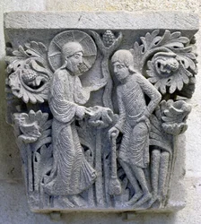 Dios diciendo a Adán que trabaje la tierra, capitel original de la nave de la catedral