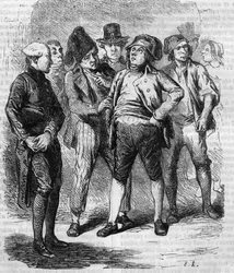 Goriot fue presidente de su sección durante la Revolución. Grabado a mediados del siglo XIX. Ilustración para "El padre Goriot" de Honoré de Balzac (1799-1850).
