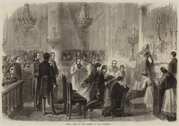 Gran misa en la capilla de las Tullerías (grabado)