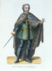 Gran Maestro de la Orden Teutónica, ilustración de Histoire et Costumes des Ordres Monastiques por Pierre Helyot, 1842